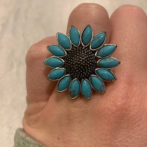 Fossil turquoise sunflower ring